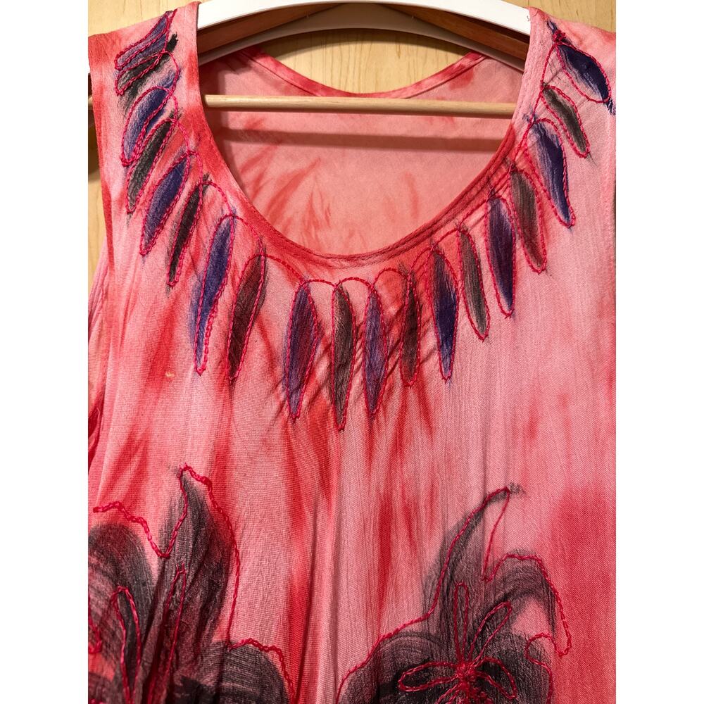 Gauzy Batik Style Tank Dress, Pink TieDye, Size M